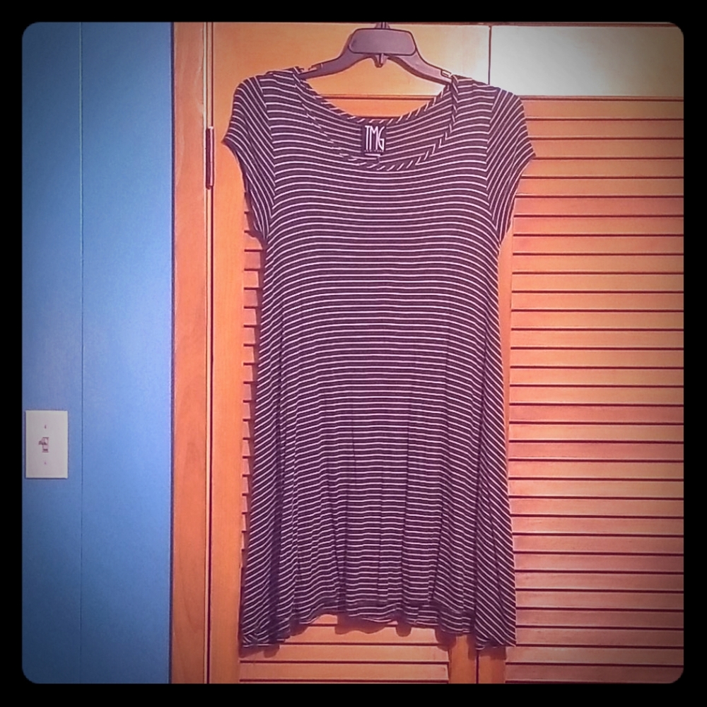 Dadk gray and white stripe dress